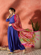 InWeave Ink Blue Anarkali Patola Kurta Set | Grocsy