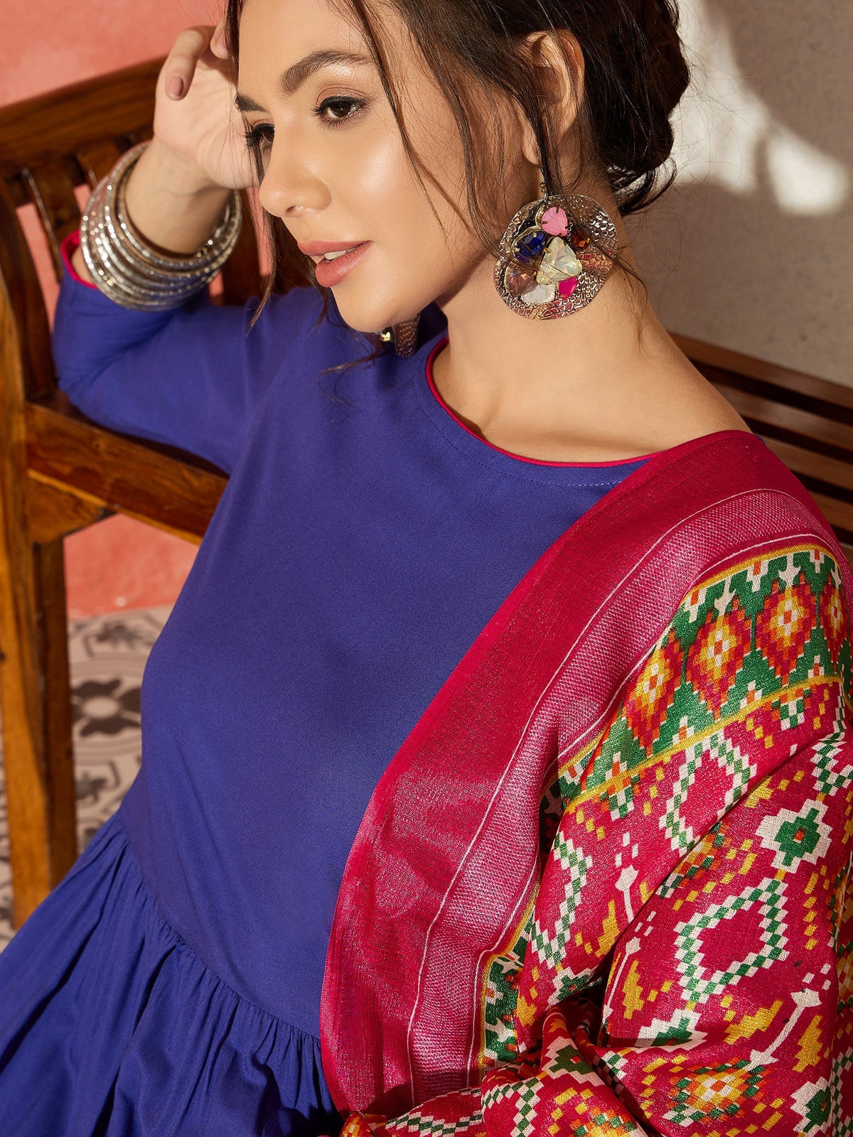 InWeave Ink Blue Anarkali Patola Kurta Set | Grocsy