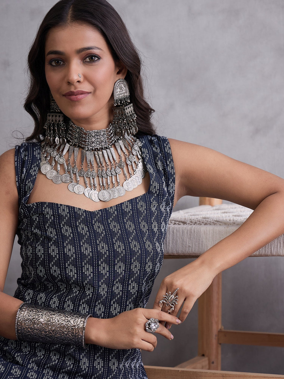 InWeave Black Kantha Cream Palazzo Set | Grocsy