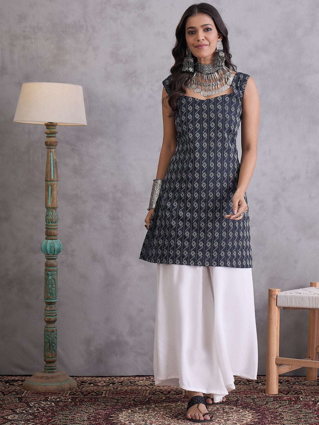 InWeave Black Kantha Cream Palazzo Set | Grocsy