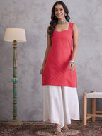 InWeave Red Kantha Cream Palazzo Set | Grocsy
