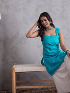 InWeave Cyan Blue Kantha Cream Palazzo Set | Grocsy