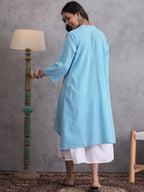 InWeave Cyan Blue Small Check Cream Palazzo Set | Grocsy
