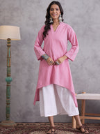 InWeave Pink Small Check Cream Palazzo Set | Grocsy