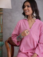 InWeave Pink Small Check Cream Palazzo Set | Grocsy