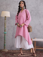 InWeave Pink Small Check Cream Palazzo Set | Grocsy