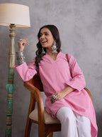 InWeave Pink Small Check Cream Palazzo Set | Grocsy