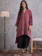 InWeave Red Black Check Black Palazzo Set | Grocsy