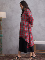InWeave Red Black Check Black Palazzo Set | Grocsy