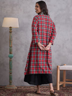InWeave Red Black Check Black Palazzo Set | Grocsy