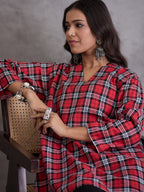 InWeave Red Black Check Black Palazzo Set | Grocsy
