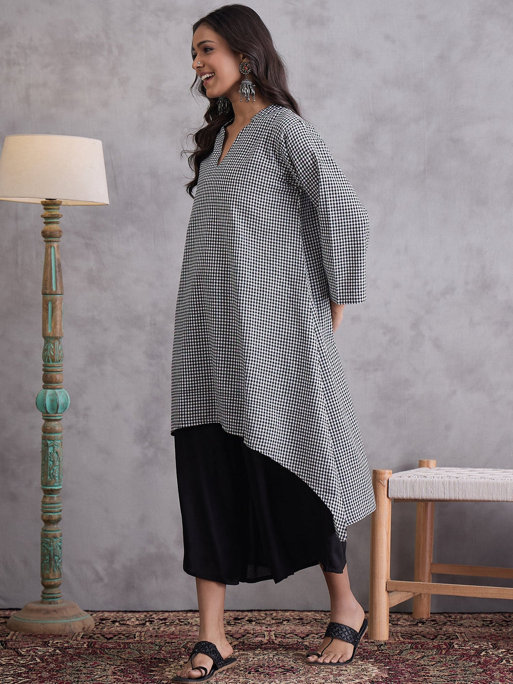 InWeave Black Small Check Black Palazzo Set | Grocsy