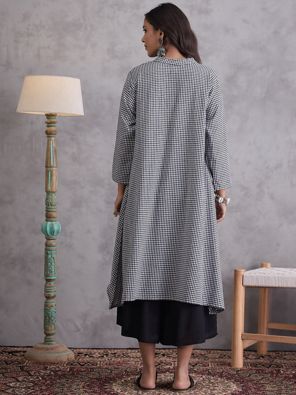 InWeave Black Small Check Black Palazzo Set | Grocsy