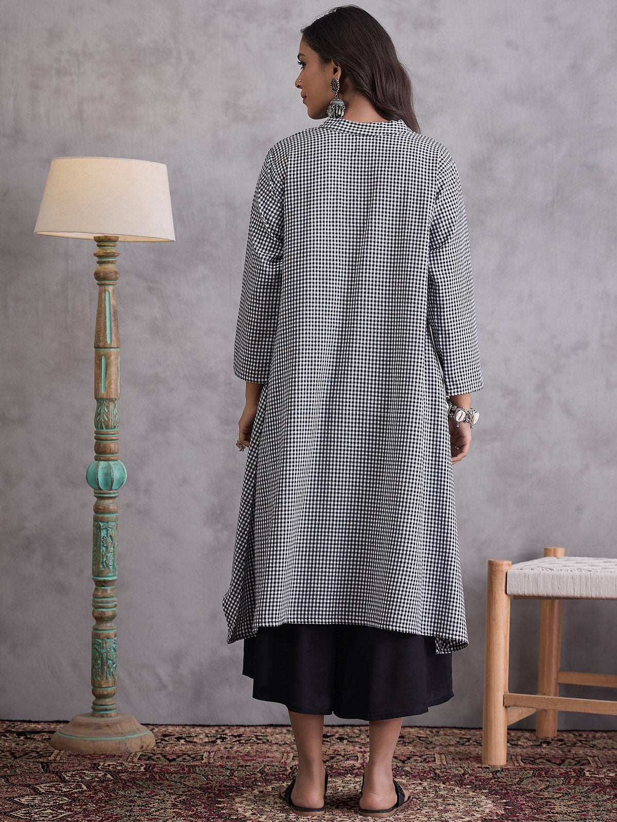 InWeave Black Small Check Black Palazzo Set | Grocsy