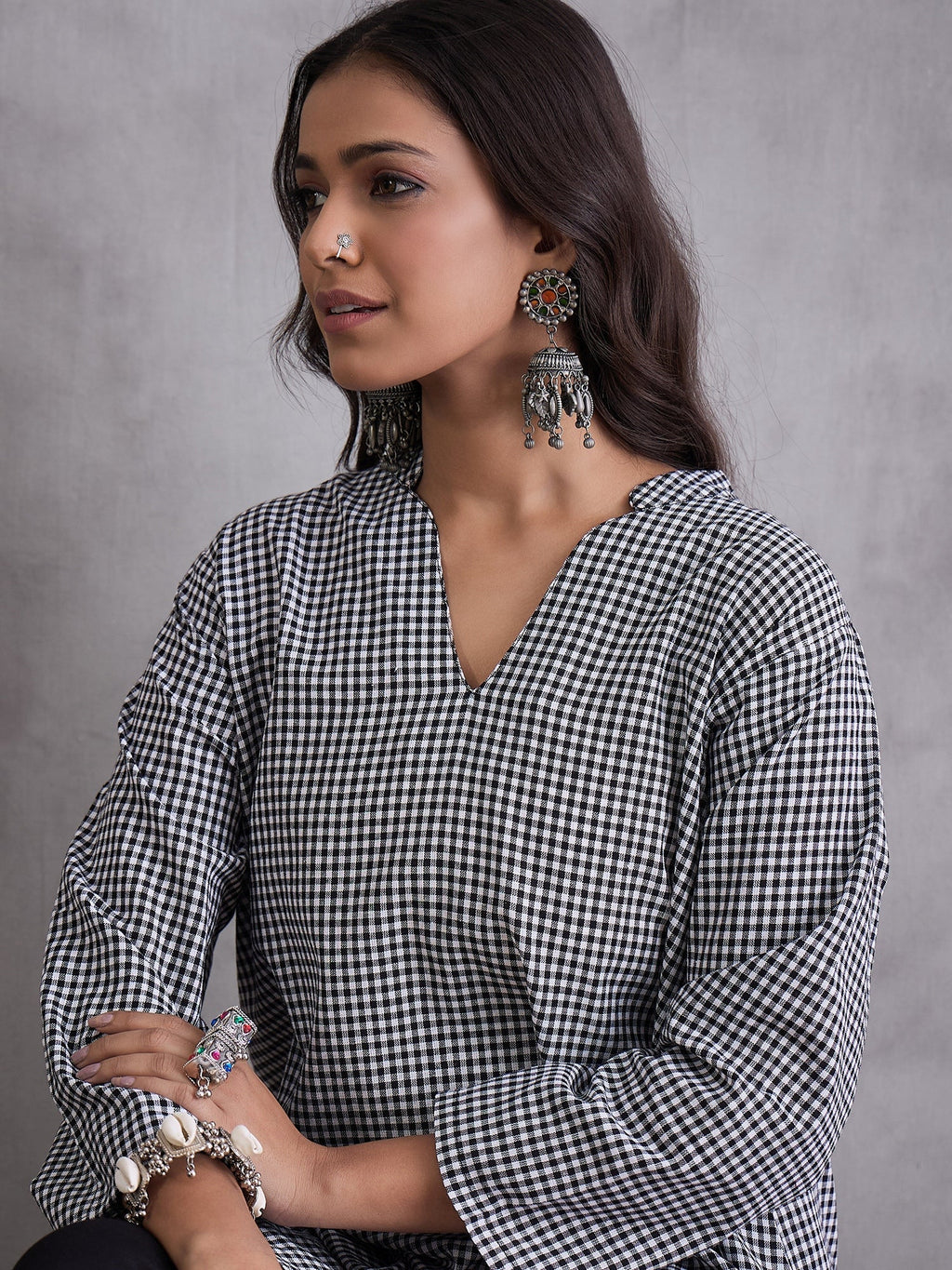 InWeave Black Small Check Black Palazzo Set | Grocsy