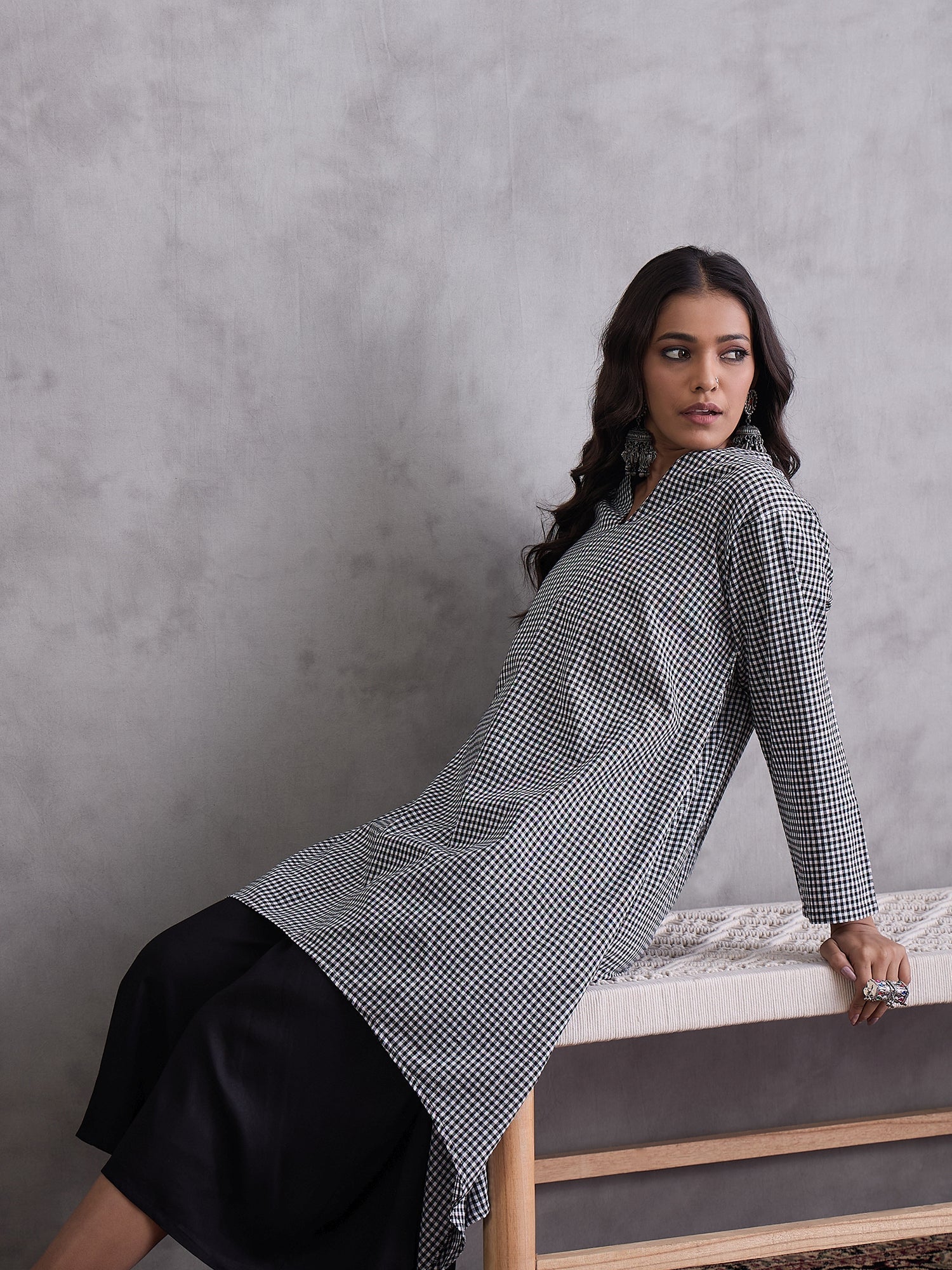 InWeave Black Small Check Black Palazzo Set | Grocsy