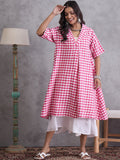 InWeave Pink Big Check Collar Palazzo Set | Grocsy