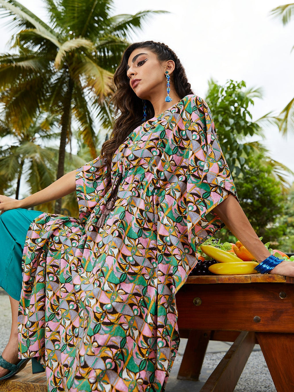 Sangria Gorgeous Green Cotton Kaftan Kurta | Grocsy