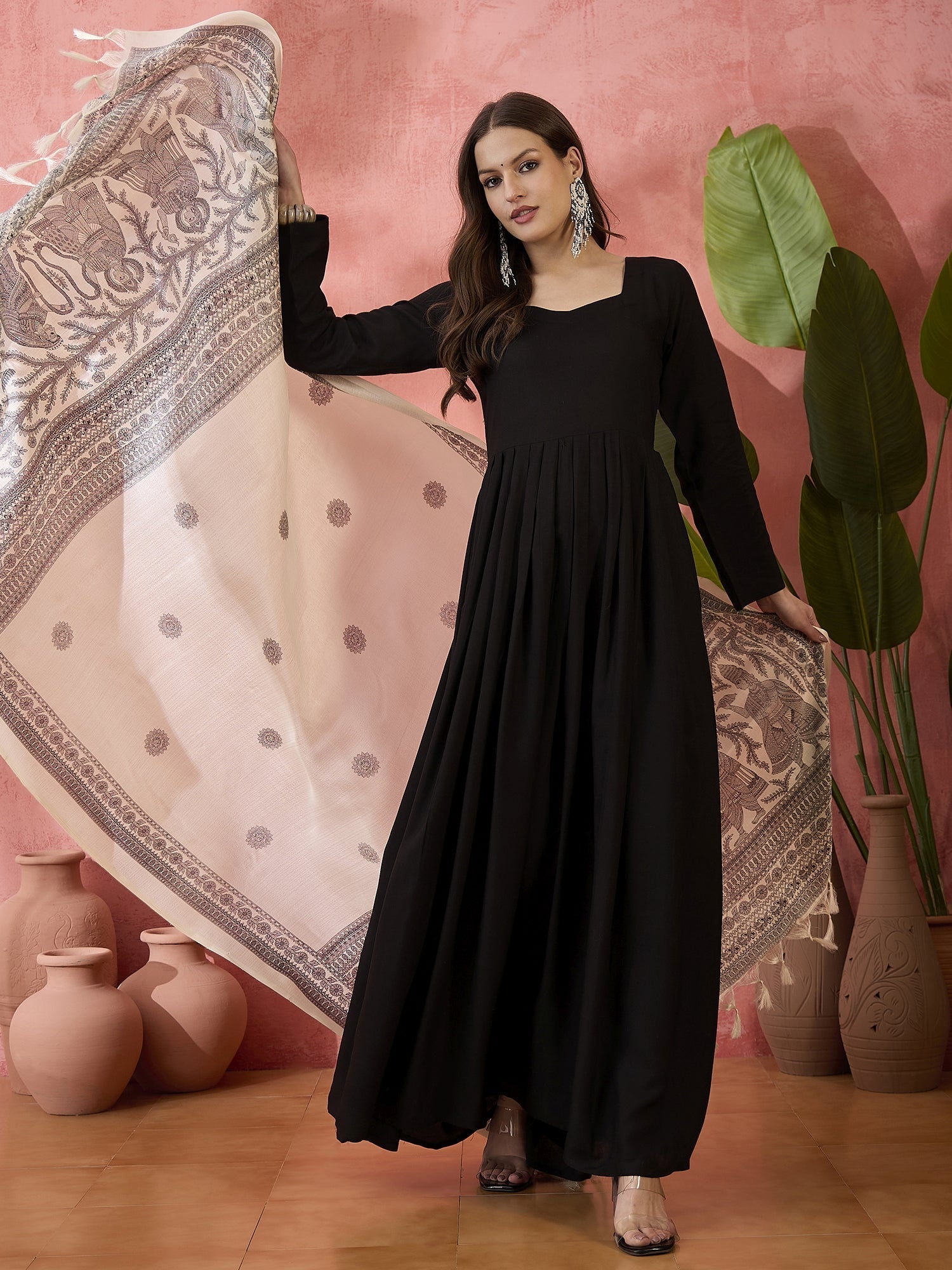 InWeave Black Sweetheart Kurta With Dupatta | Grocsy