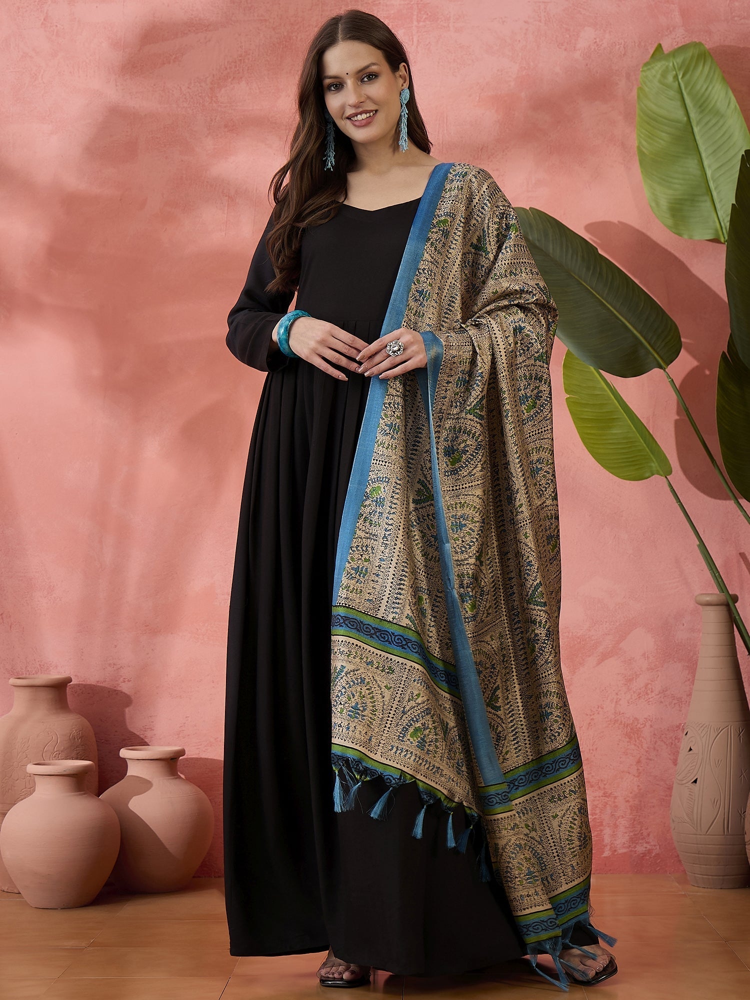 InWeave Black Sweetheart Kurta With Dupatta | Grocsy