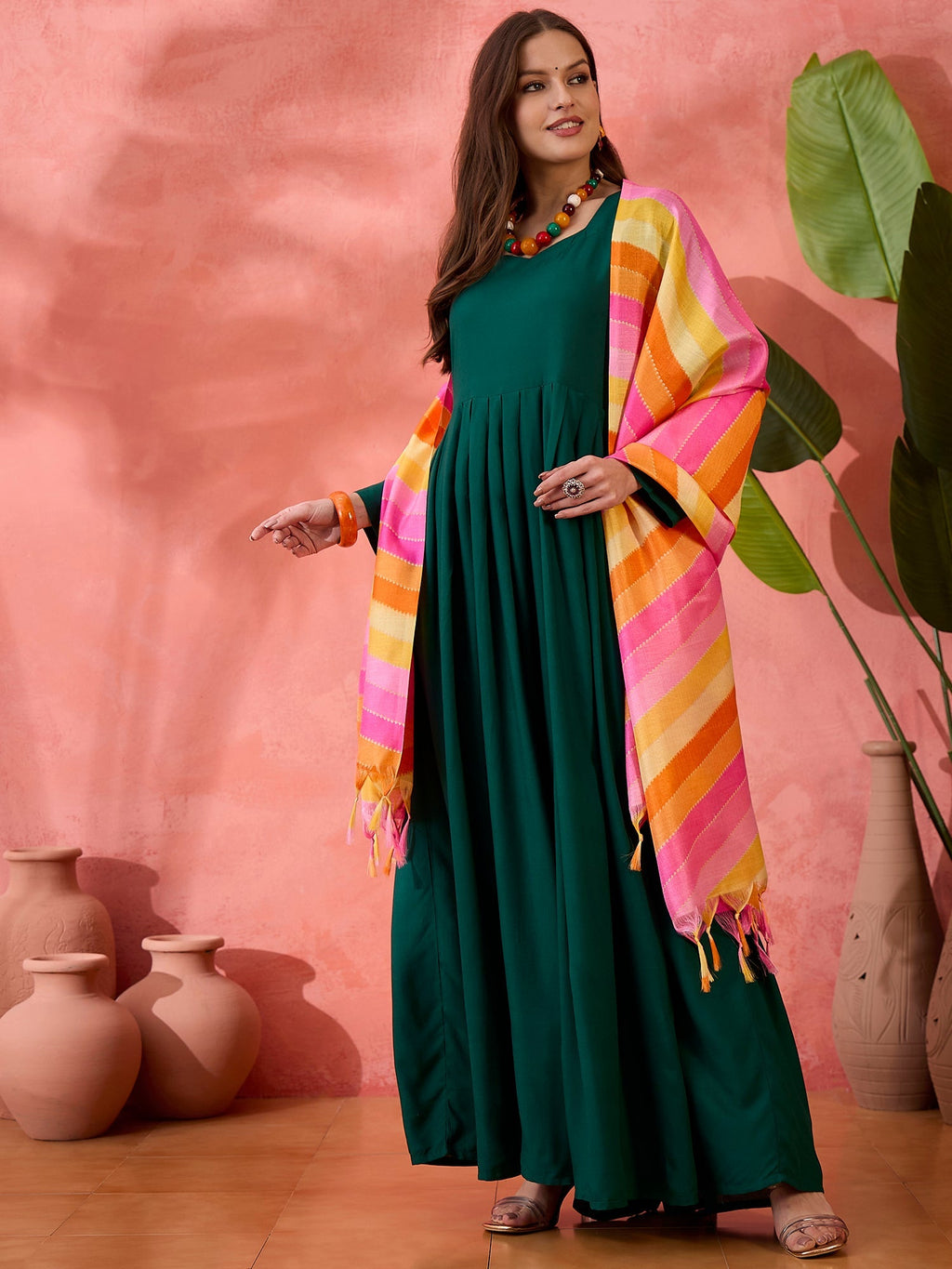 InWeave Green Sweetheart Kurta With Dupatta | Grocsy