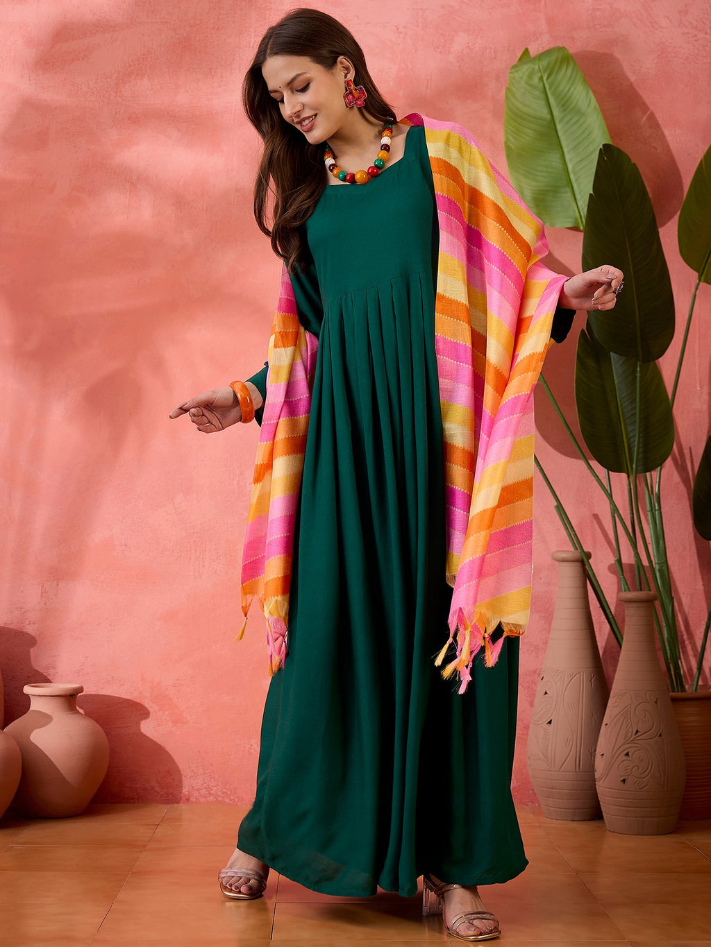 InWeave Green Sweetheart Kurta With Dupatta | Grocsy