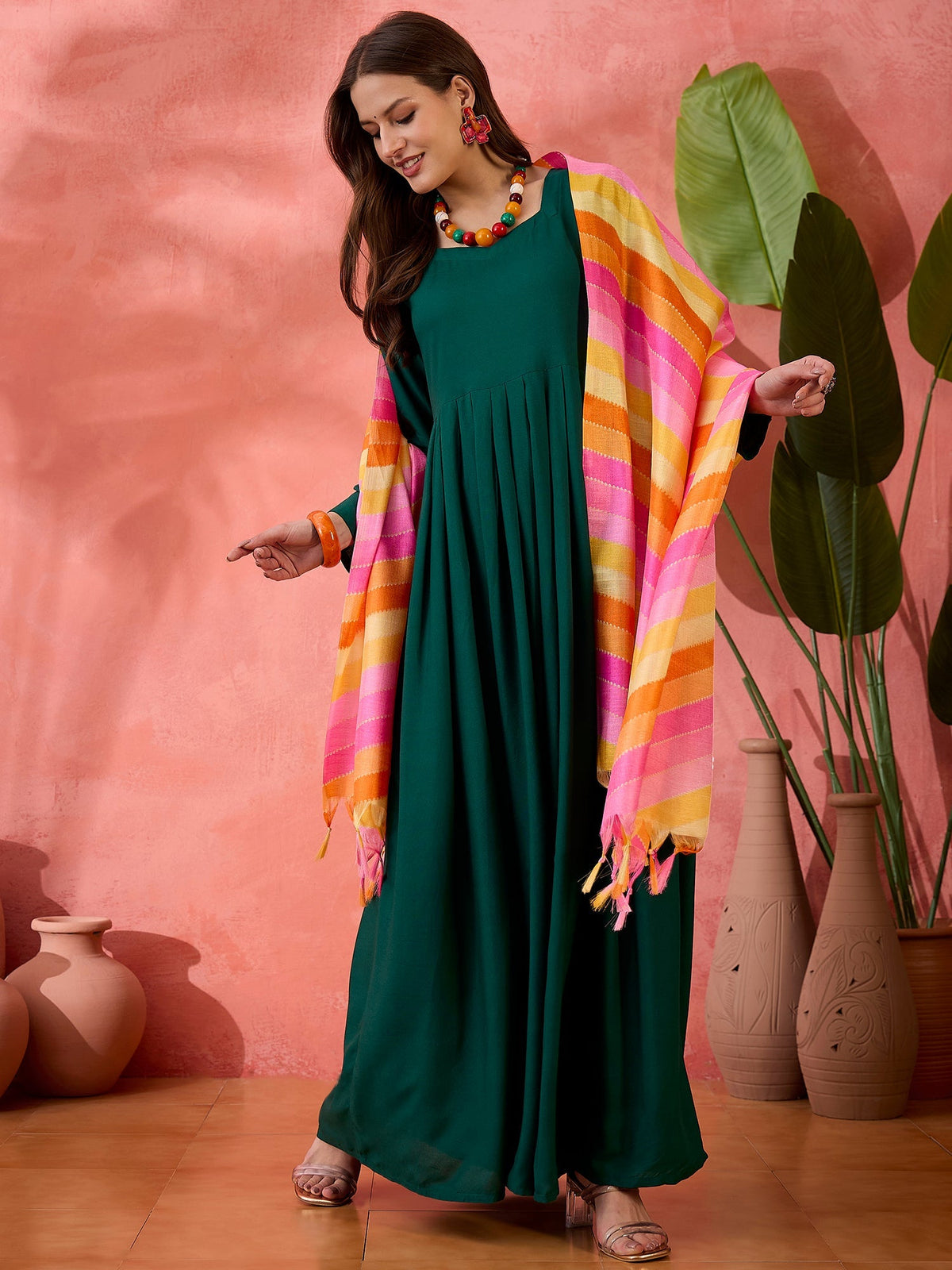 InWeave Green Sweetheart Kurta With Dupatta | Grocsy