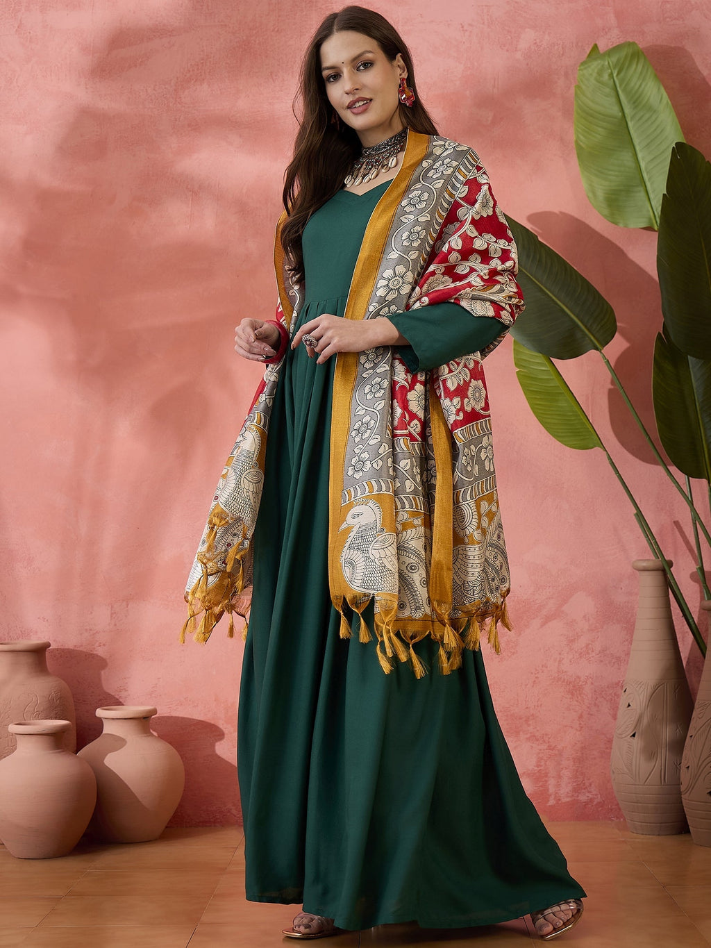 InWeave Green Sweetheart Kurta With Dupatta | Grocsy