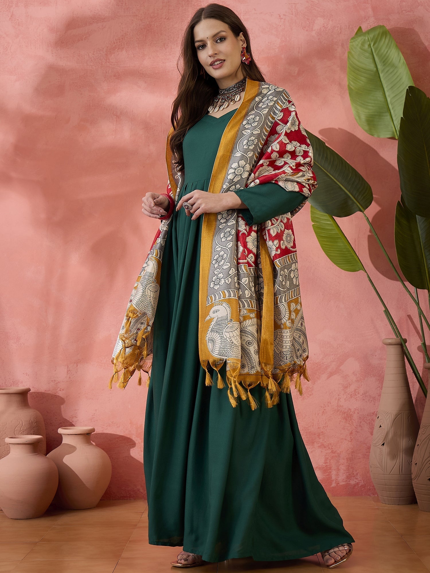 InWeave Green Sweetheart Kurta With Dupatta | Grocsy