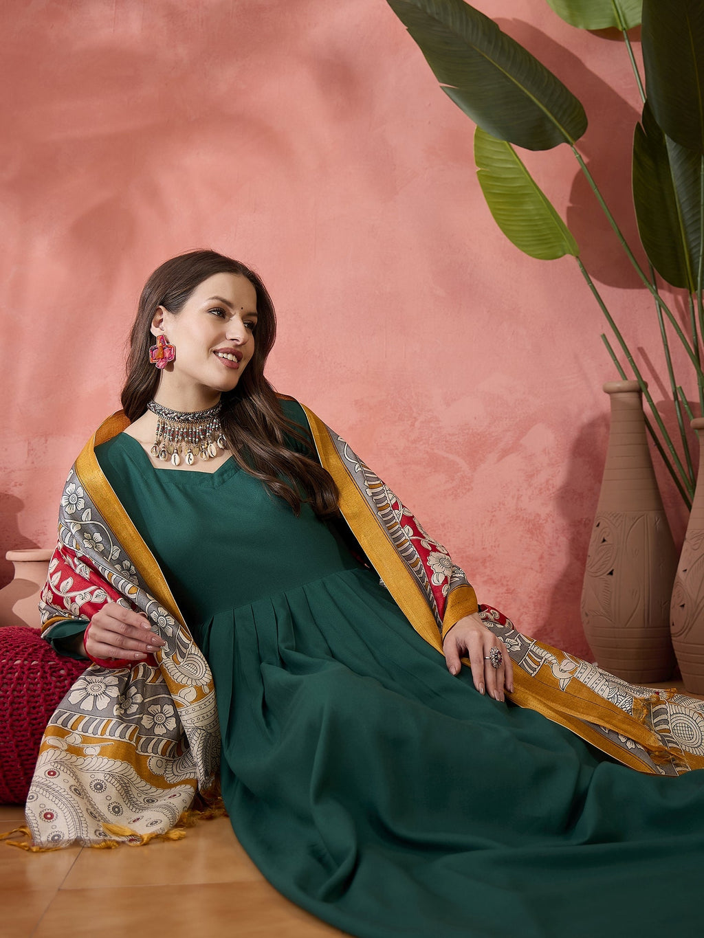 InWeave Green Sweetheart Kurta With Dupatta | Grocsy