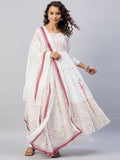 InWeave Women's Pink White Mirror Print Kurta With Dupatta | Grocsy
