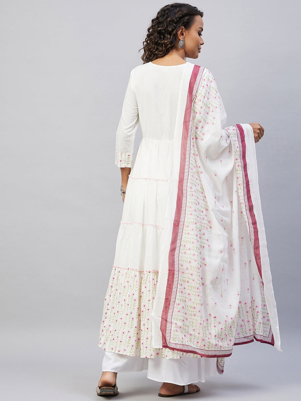 InWeave Women's Pink White Mirror Print Kurta With Dupatta | Grocsy