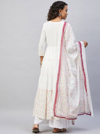 InWeave Women's Pink White Mirror Print Kurta With Dupatta | Grocsy