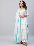 InWeave Women's Sky Blue White Mirror Print Kurta With Dupatta | Grocsy