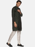 Sethukrishna Men Green Pleated Kurta with Churidar | Grocsy
