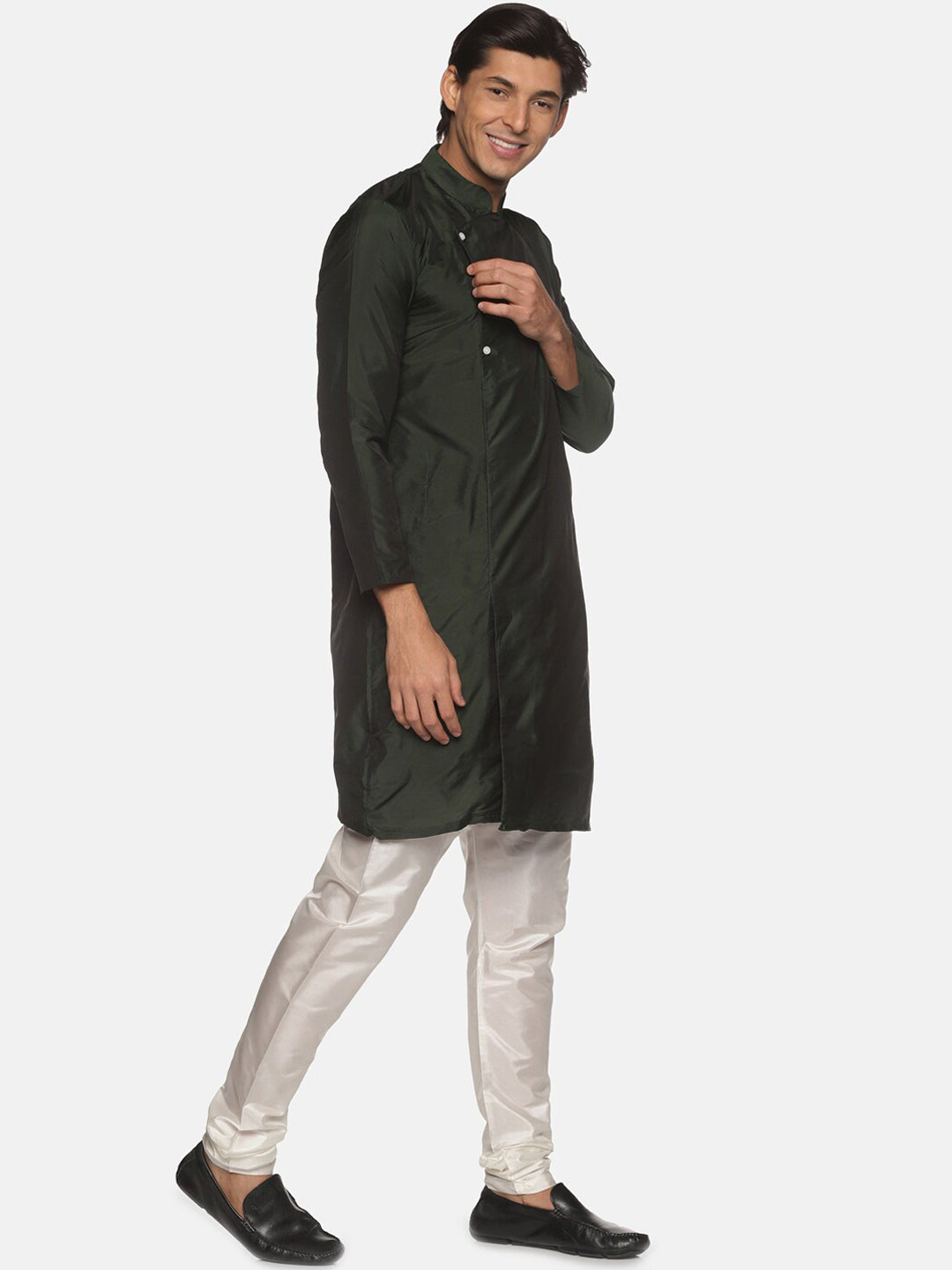 Sethukrishna Men Green Pleated Kurta with Churidar | Grocsy