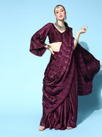 Tikhi Imli Burgundy Accordion Pleated Ready to Wear Saree | Grocsy