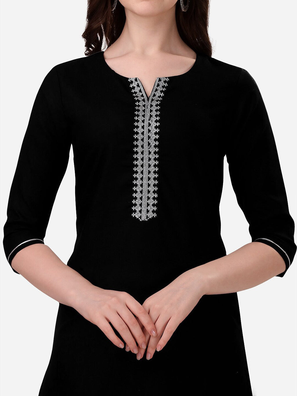 HERE&NOW Notch Neck Thread Work Straight Kurta | Grocsy