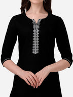 HERE&NOW Notch Neck Thread Work Straight Kurta | Grocsy