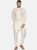 Sethukrishna Men Cream-Coloured Woven Design Kurta with Churidar | Grocsy