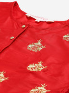 All About You Women Red & Orange Embroidered Yoke Design Kurta set with Dupatta | Grocsy