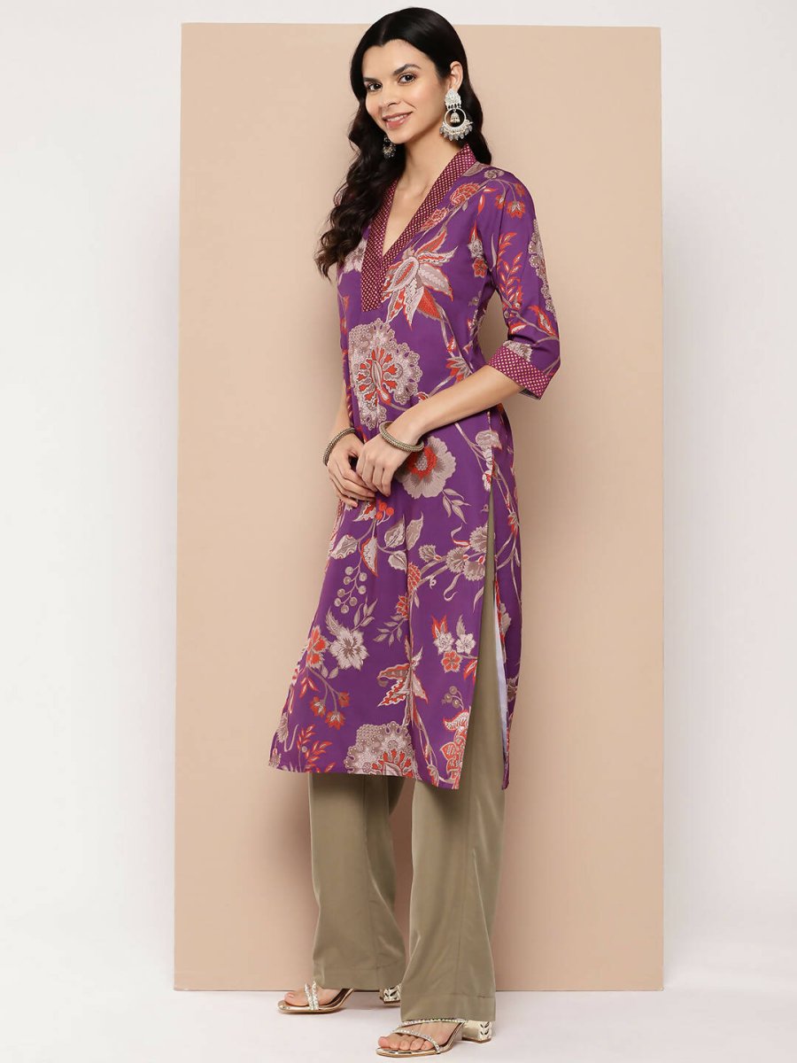 Ahalyaa Women's Traditional wear Kurta - Purple | Grocsy