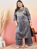 Sztori Ethnic Motifs Printed Notched Neck Straight Kurta With Palazzo | Grocsy