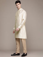 House of Pataudi Ethnic Motifs Yoke Design Sequinned Jashn Kurta | Grocsy