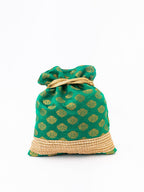 NR By Nidhi Rathi Green & Gold-Toned Banarasi Printed Potli Clutch