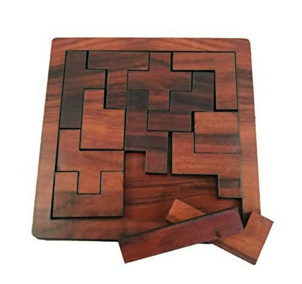 Kraftsman Portable Wooden Hexagon Puzzle | 11 Pieces Puzzle for Kids and Adults | Travel Pouch Included | Grocsy