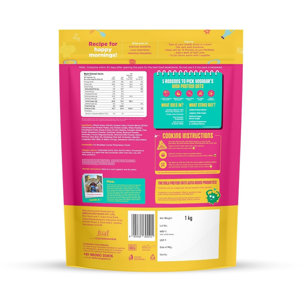 Yoga Bar 26g High Protein Oats Combo - Dark Chocolate, Fruits Nuts and Seeds | Grocsy