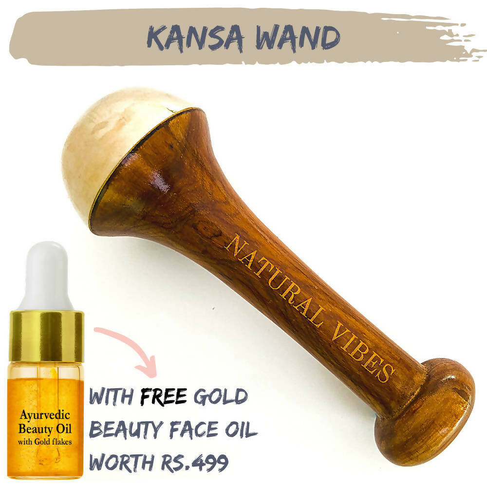 Natural Vibes Kansa Face Massage Wand with Free Gold Beauty Elixir Oil | Grocsy