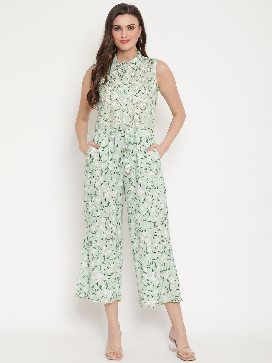 Ahalyaa Womens Mint Rayon Printed Jumpsuit | Grocsy