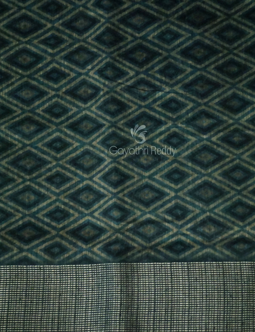 Grey Mixed Indigo Blue Colour Block Print Semi Chanderi Saree By Gayathri Reddy Designer Studio | Grocsy